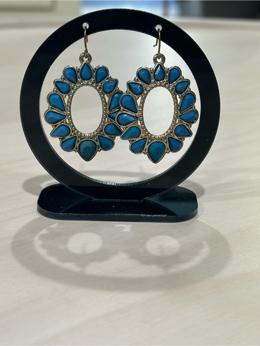 Boho Teardrop Faux Turquoise Oval Medallion Southwestern Earrings (Unmarked)